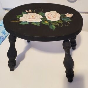 Vintage hand-painted floral step stool, fair condition